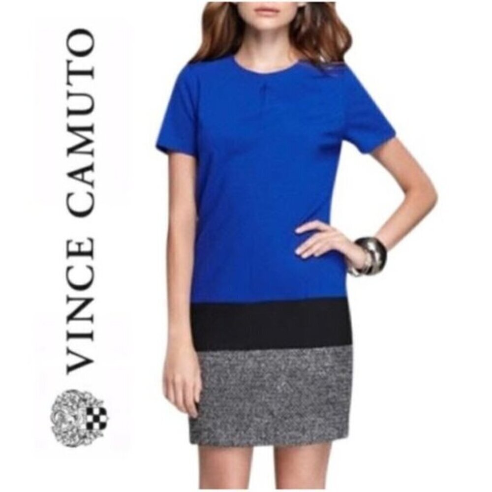Vince Camuto Colour Block Blue Short Sleeve Shift Dress